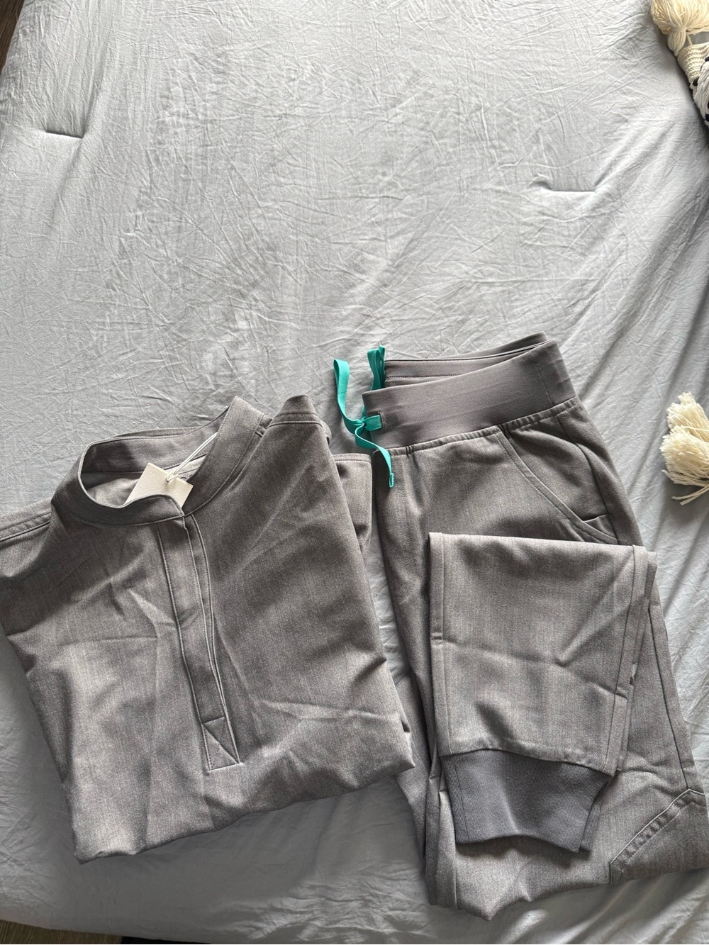 Figs Women's Gray Scrub Set with Teal Drawstring